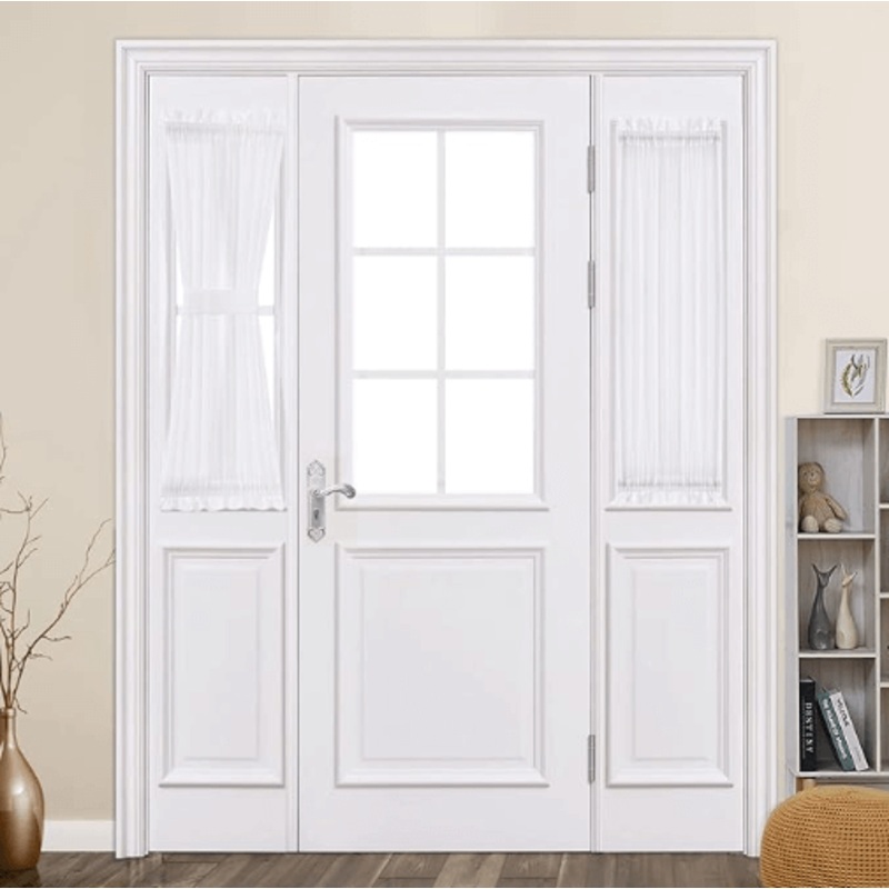 MIULEE Sidelight Sheer French Door Curtains 25 x 40 Inches Light Filtering Window Treatment with Tieback – 2 Panels, White