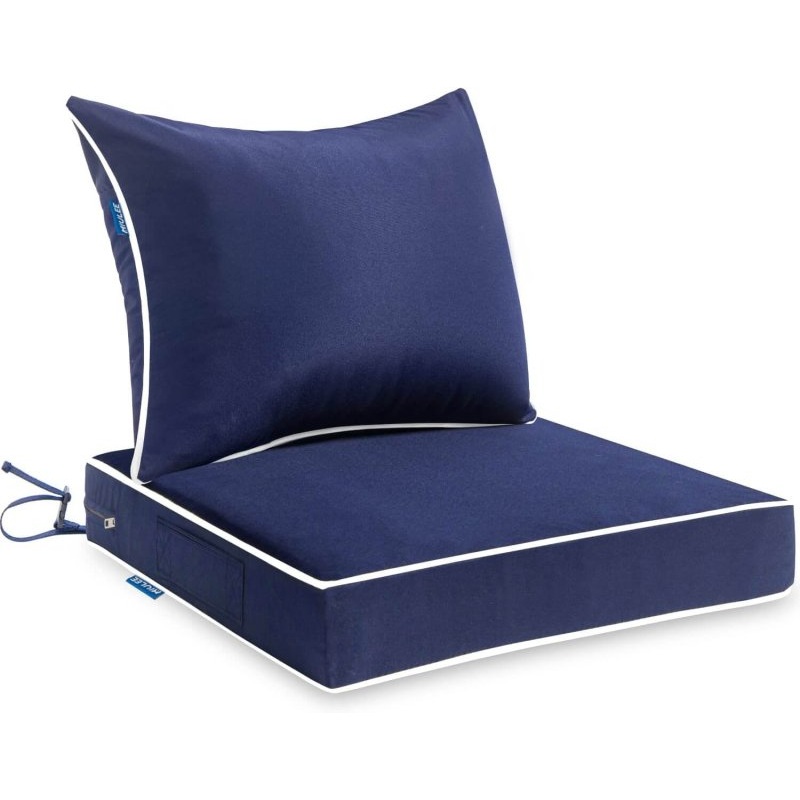 MIULEE Outdoor Seat Cushion Set Navy Blue 22 x 22 x 3 Inch Waterproof & Fade Resistant Deep Seat and back Patio Furniture Cushions with Handle and Adjustable Straps Cushions for Chair Couch