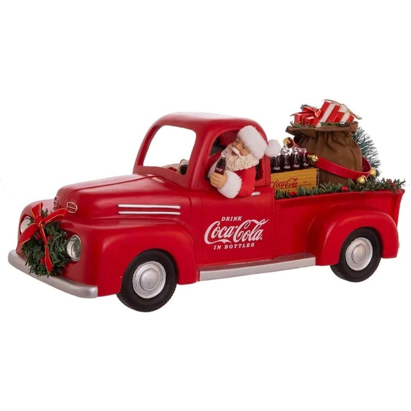 Kurt Adler Coca-Cola Santa Truck Christmas Decor Figurine, Red, 14″