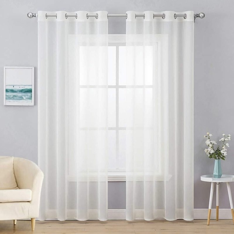 MIULEE Ivory Solid Sheer Curtains Elegant Grommet Window Voile Panels Drapes Treatment 2 Panels