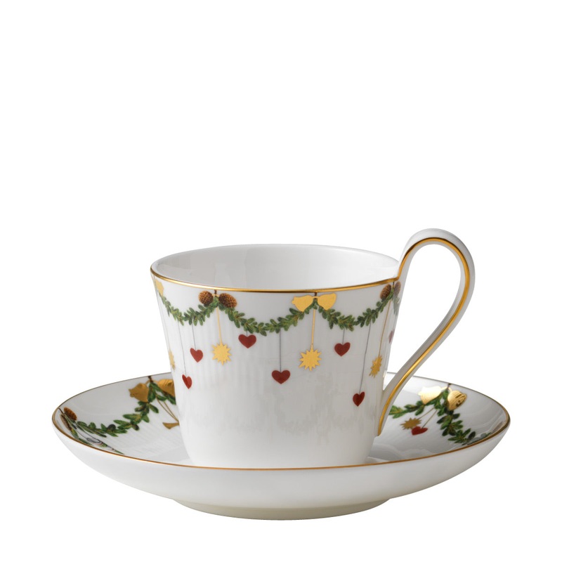 Star Fulted Christmas High Handled Cup & Saucer