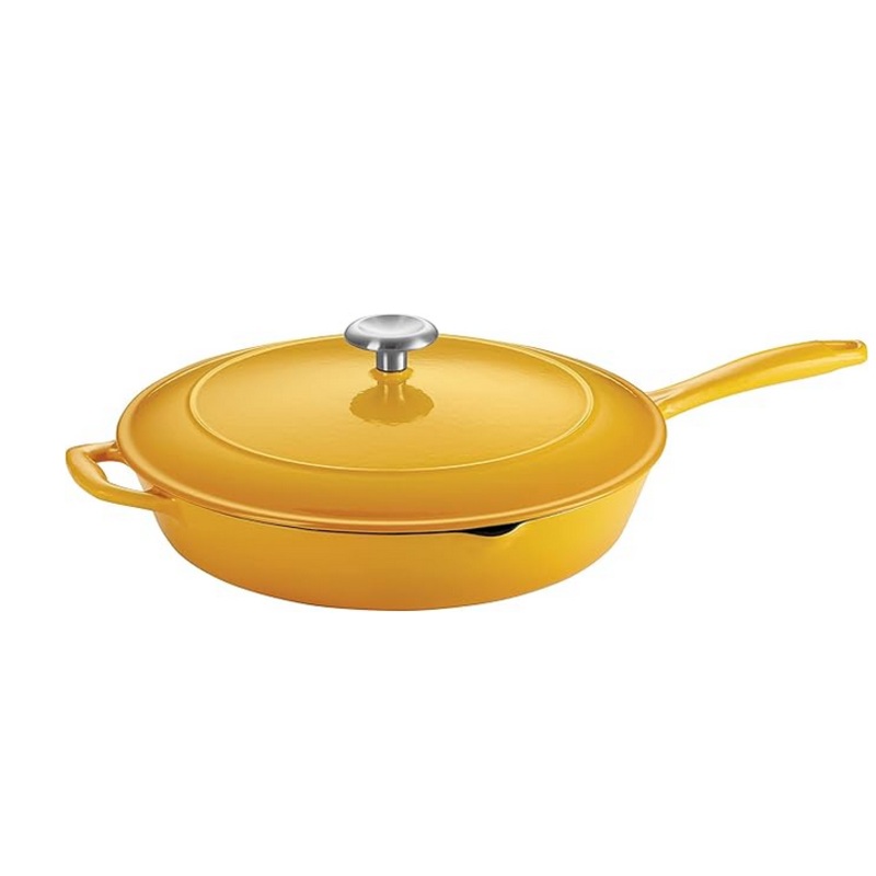 Tramontina Enameled Cast Iron Skillet with Lid, 12-inch Frying Pan, Sunrise