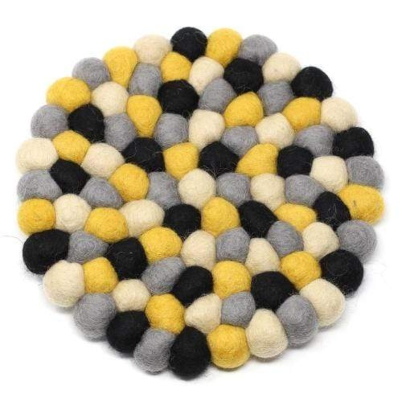 Hand Crafted Felt Ball Trivets from Nepal: Round, Mustard – Global Groove (T)