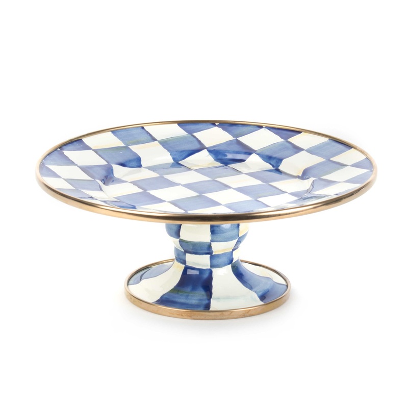 Royal Check Enamel Pedestal Platter- Mini