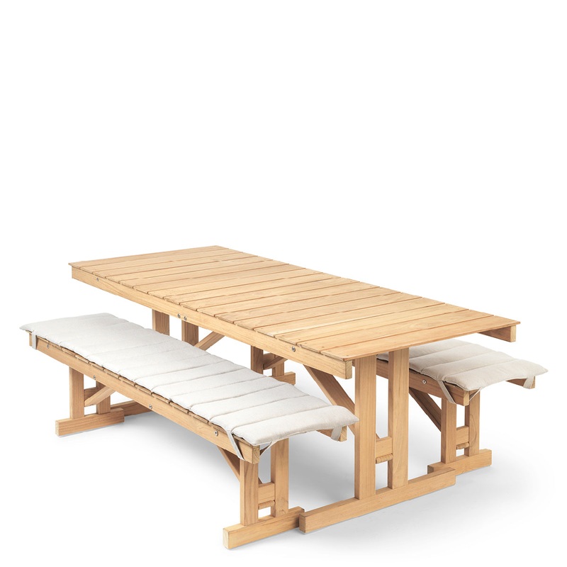 BM Outdoor Table & Benches with Cushions Set, Teak Untreated