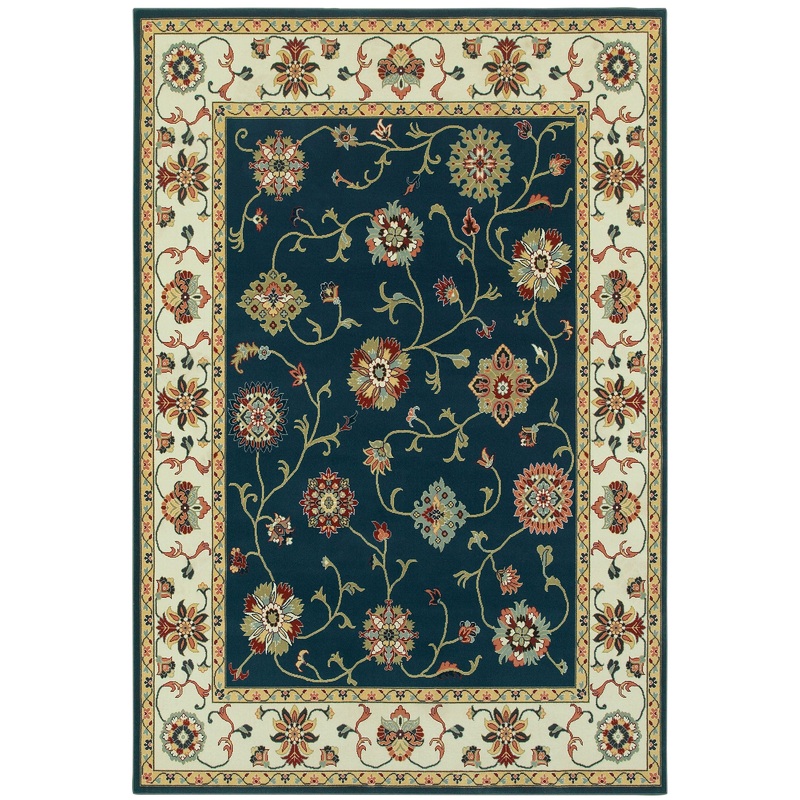Kashan Navy Ivory Traditional Oriental Indoor Rug