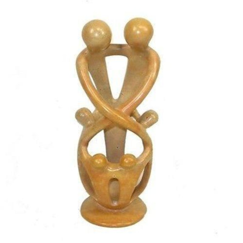 Natural 8-inch Tall Soapstone Family Sculpture – 2 Parents 4 Children – Smolart
