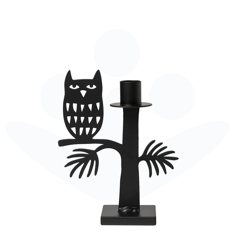 Iron Owl Candle Holder, Black