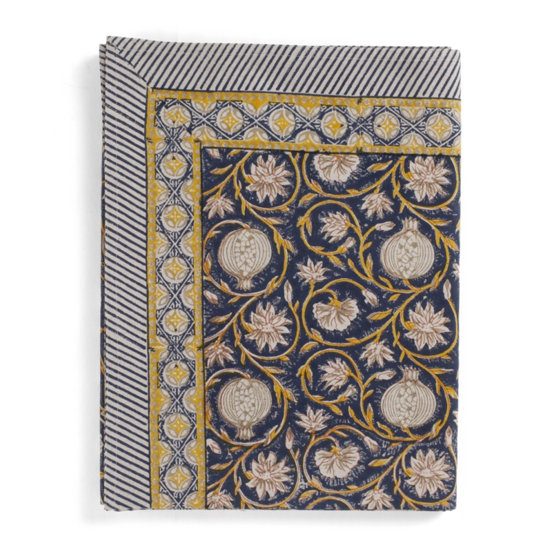Cotton Tablecloth Tangier Pomegranate – Dark Blue & Ochre