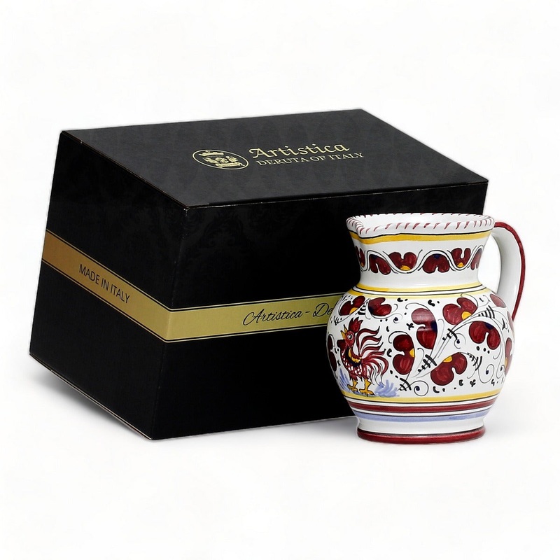 GIFT BOX: With authentic Deruta hand painted ceramic – Pitcher Red Rooster Design