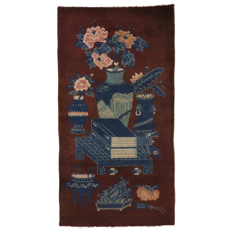 ANTIQUE CHINESE PAO TOU BROWN BLUE 2′ x 4′