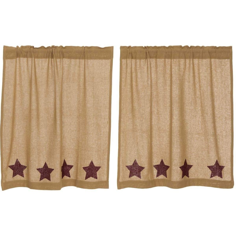 Burlap w/Burgundy Stencil Stars Tier Set of 2 L36xW36