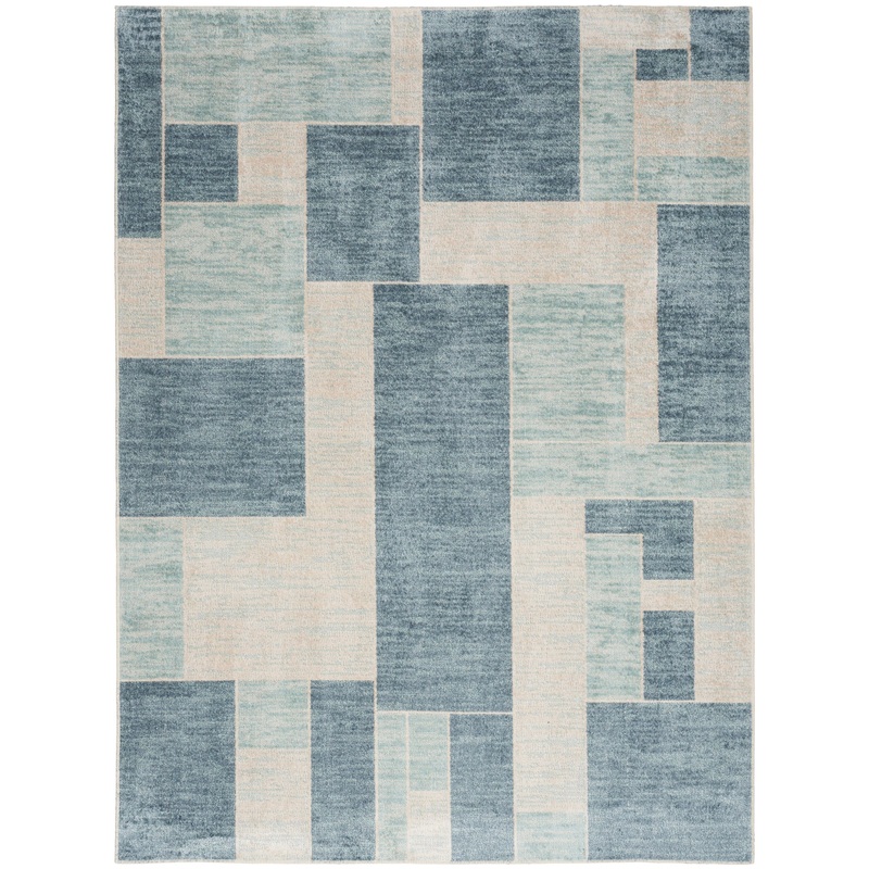 Nourison Astra Machine Washable Blue Ivory Modern Indoor Rug ASW09