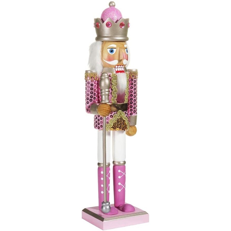 Kurt Adler Wooden Pink Nutcracker with Sequins, 15″
