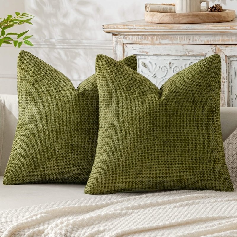 MIULEE Pack of 2 Sage Green Decorative Pillow Covers 20×20 Inch Soft Chenille Couch Throw Pillows Farmhouse Cushion Covers for Home Decor Sofa Bedroom Living Room