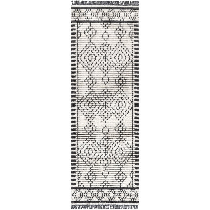Stippled Diamonds Fringed Rug | Beige