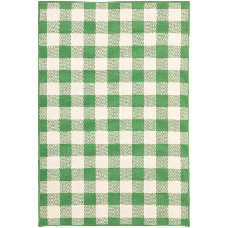 Meridian Green Ivory Farmhouse Geometric Indoor/Outdoor Rug