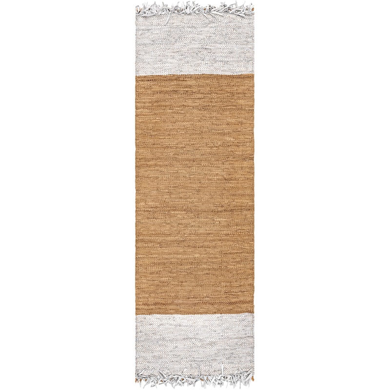 Bordered Leather Tassel Rug | Natural