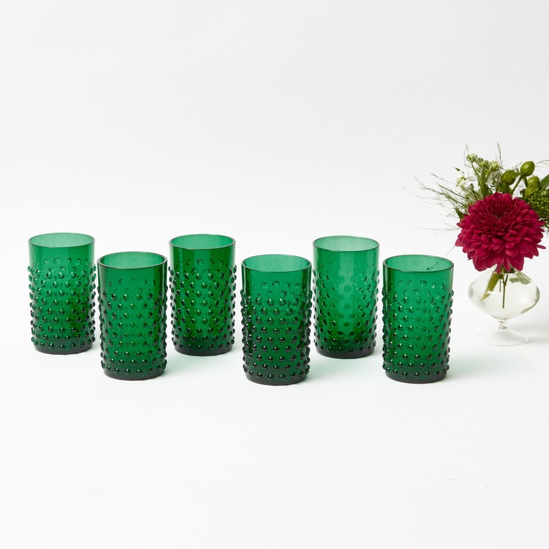 Emerald Green Hobnail Glasses (Set of 6)