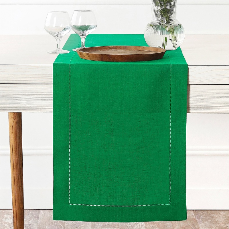 Kelly Green Pure Linen Table Runner – Hemstitch