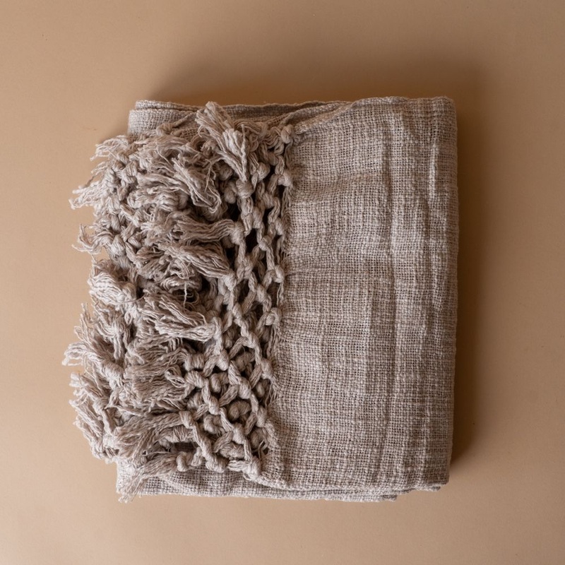 Natural Braided Throw Blanket with Tassel