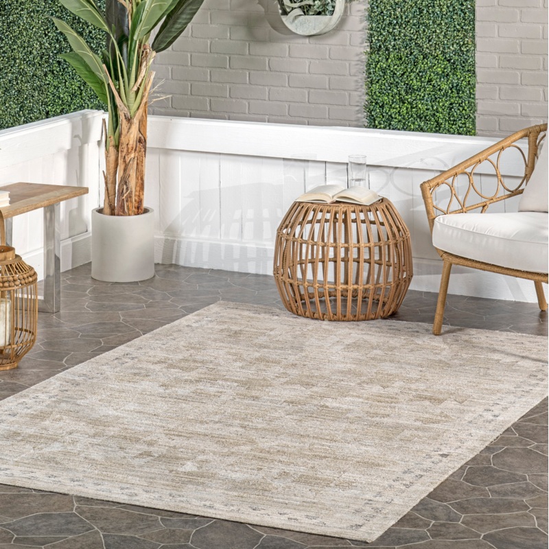 Aine Bordered Machine Washable Indoor/Outdoor Area Rug Beige 4′ x 6′