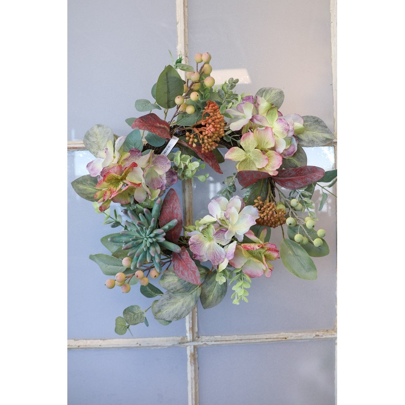 18″ Hydrangea Succulent Candle Ring