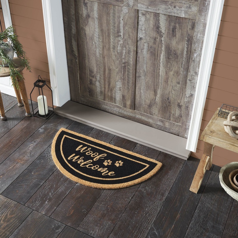 Woof Welcome Coir Rug Half Circle 16.5×33