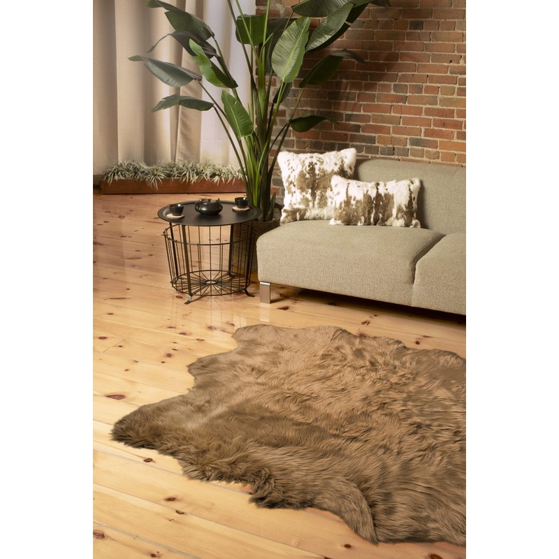 Tan Faux Sheepskin Non-Skid Area Rug  5′ x 6′ | Luxurious Soft Shaggy Rug for Living Rooms, Bedrooms & Offices