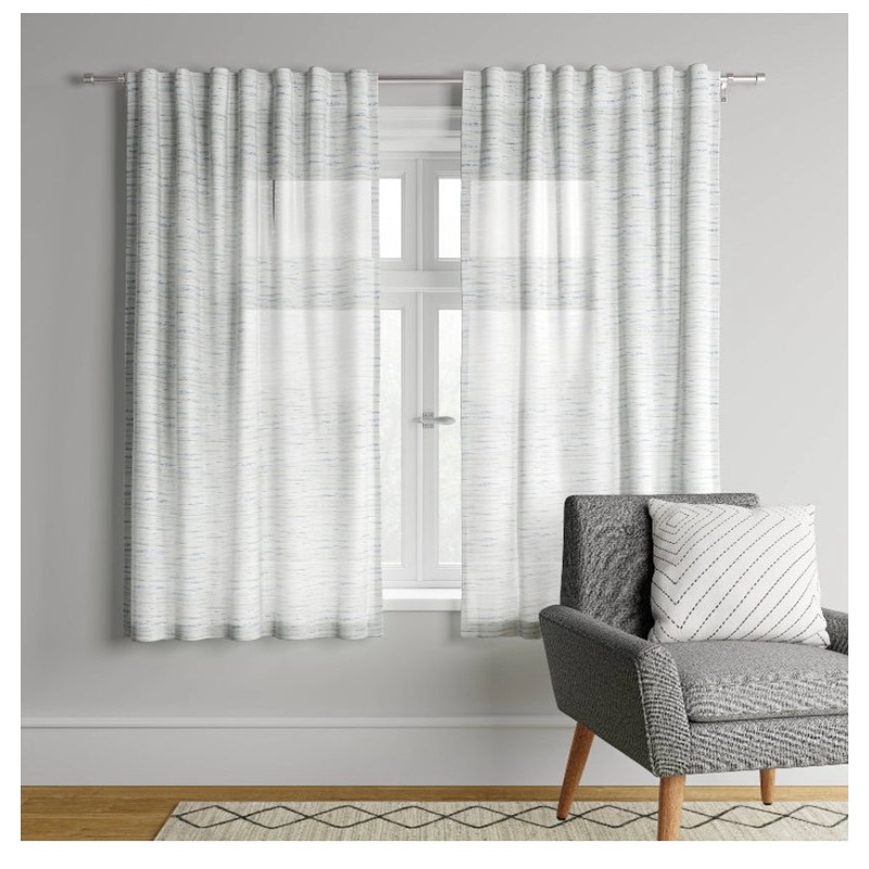 84″x54″ Striation Herringbone Light Filtering Window Curtain Panel Cream/Blue