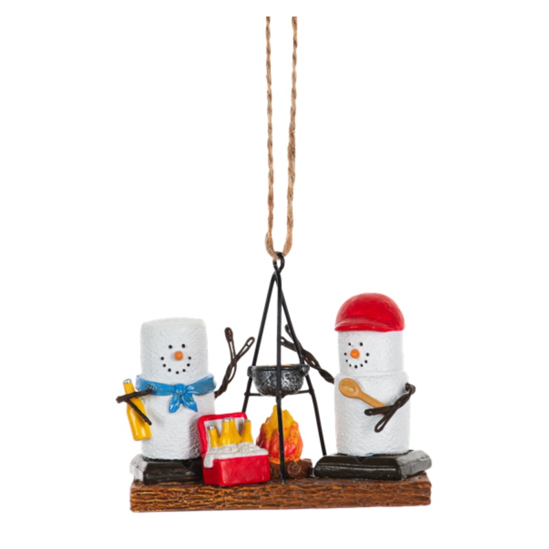 Ganz Smores Plastic Holiday Christmas Ornament, Campfire Snowman Couple