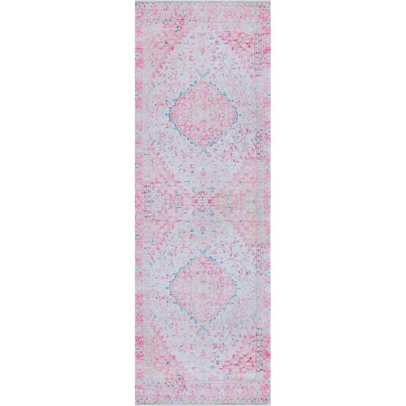 Washable Medallion Flatweave Rug | Pink