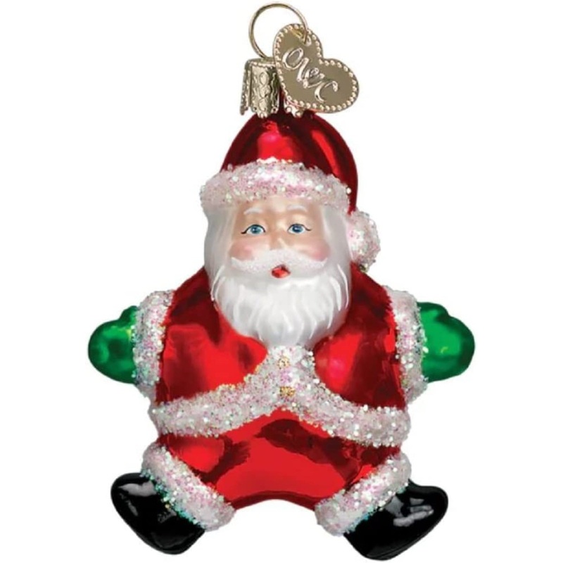 Old World Christmas Glass Blown Small Silly Santa Ornament, 2.5″
