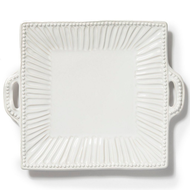 VIETRI: Incanto Stone White Stripe Square Handled Platter Tray