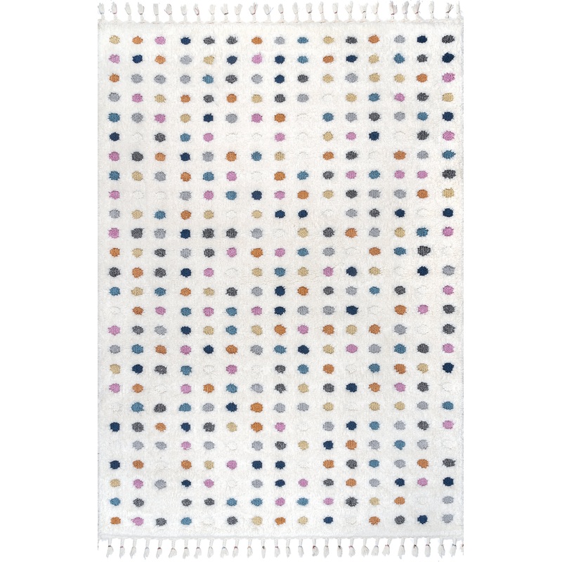 Carved Polka Dot Shag Rug | Off White