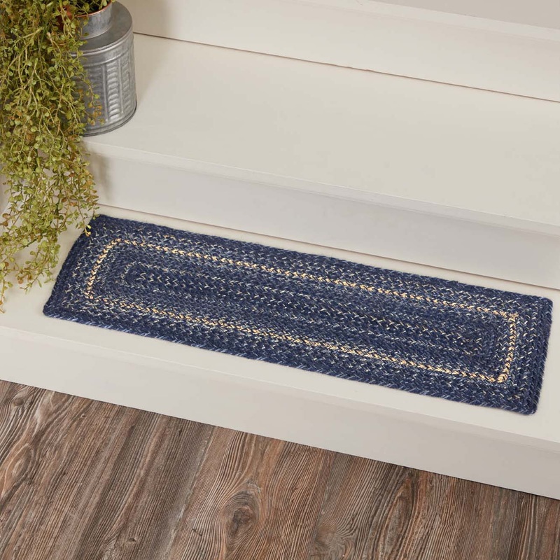 Great Falls Blue Jute Stair Tread Rect Latex 8.5×27
