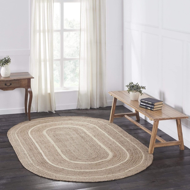 Natural & Creme Jute Rug Oval w/ Pad 60×96