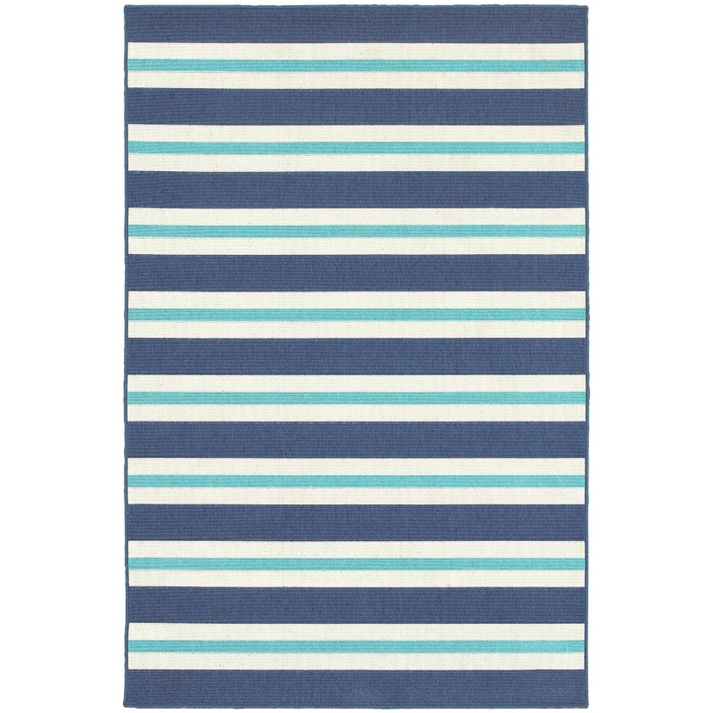 Meridian Blue Ivory Nautical & Coastal Striped Indoor/Outdoor Rug