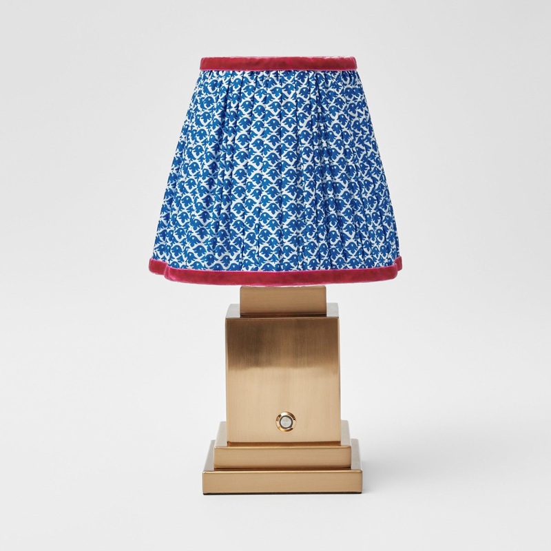 Rechargeable Lamp with Cobalt & Red Lotus Shade (18cm)