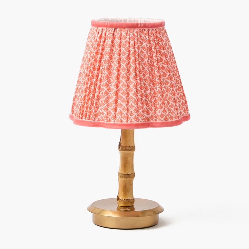 Short Bamboo Rechargeable Lamp with Coral Lotus Shade (18cm)