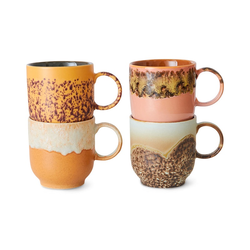 70s Ceramics: Cafe Mugs Cape Set Of Four