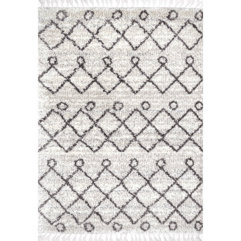 Diamond Moroccan Shag With Tassels Rug | Ivory