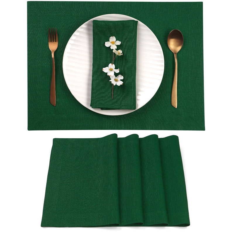 Forest Green Linen Placemats, Hemmed, 14 x 19 inch, 4 pcs