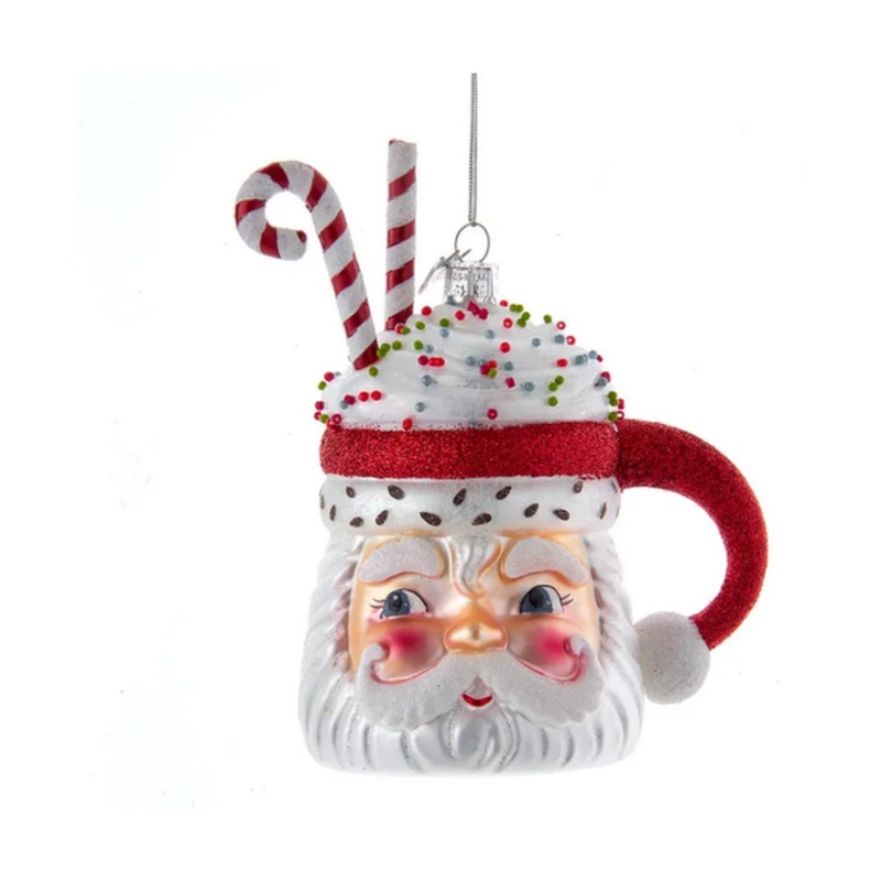 Kurt Adler Nobel Gems Collection Glass Christmas Ornament, Santa Cocoa Mug