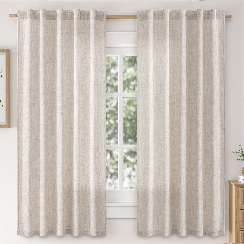 MIULEE Faux Linen Curtains 45 Inch Length 2 Panels Natural Beige Semi Sheer Curtain with Back Tab Rod Pocket , Light Filtering Window Privacy Burlap Drapes for Living Room Bedroom 42W x 45L