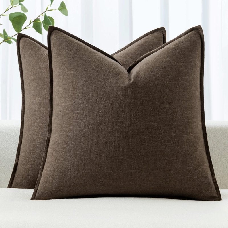 MIULEE Linen Pillow Covers 18×18 Inch Dark Coffee Decorative Throw Pillow Covers Pack of 2 Soft Accent Farmhouse Couch Pillowcases Modern Home Decors for Sofa Cushion Living Room Bed