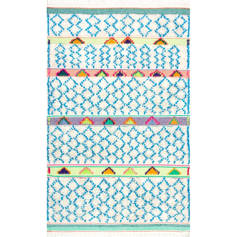 Raised Diamond Trellis Shag Rug | Ivory