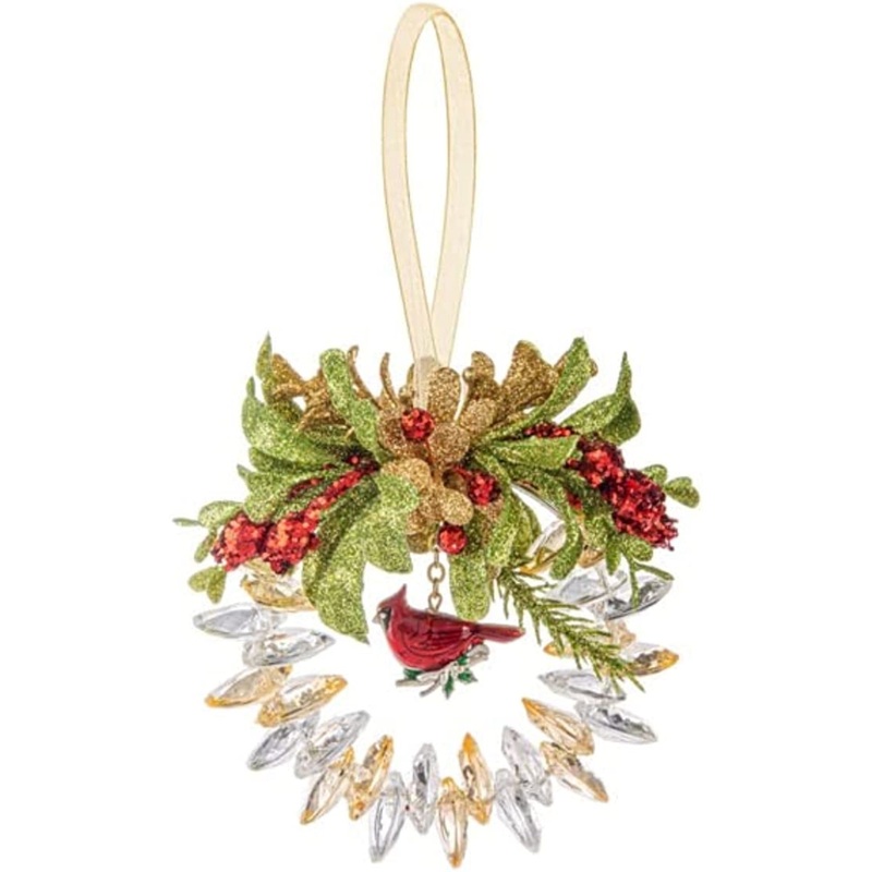 Ganz Christmas Ornament, Cardinal Wreath, Acrylic, 4″