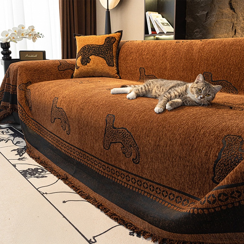 Leopard Pattern Chenille Sofa Cover  Scratch Resistant & Washable