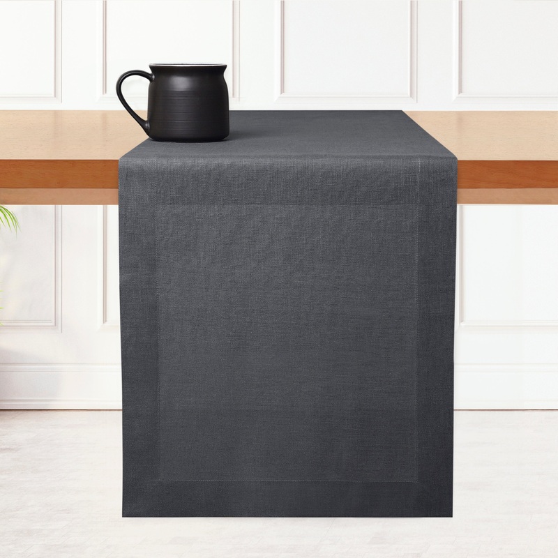 Charcoal Grey Pure Linen Table Runner – Hemmed